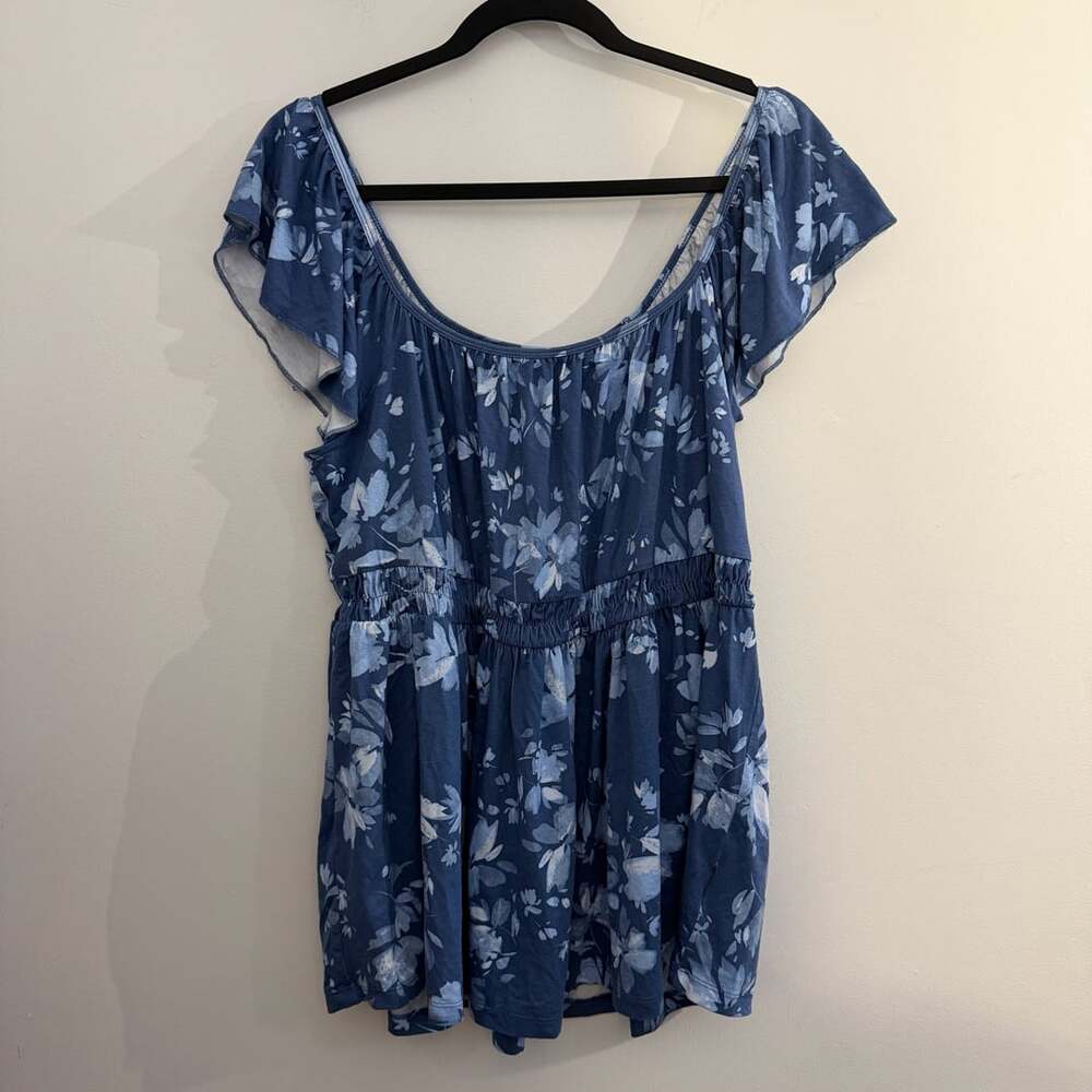 Torrid Super Soft Jersey Floral Flutter Sleeve Babydoll Top